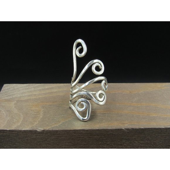 Size 8 Sterling Silver Fancy Swirls Large Finger Band Ring Vintage Statement - Picture 1 of 9